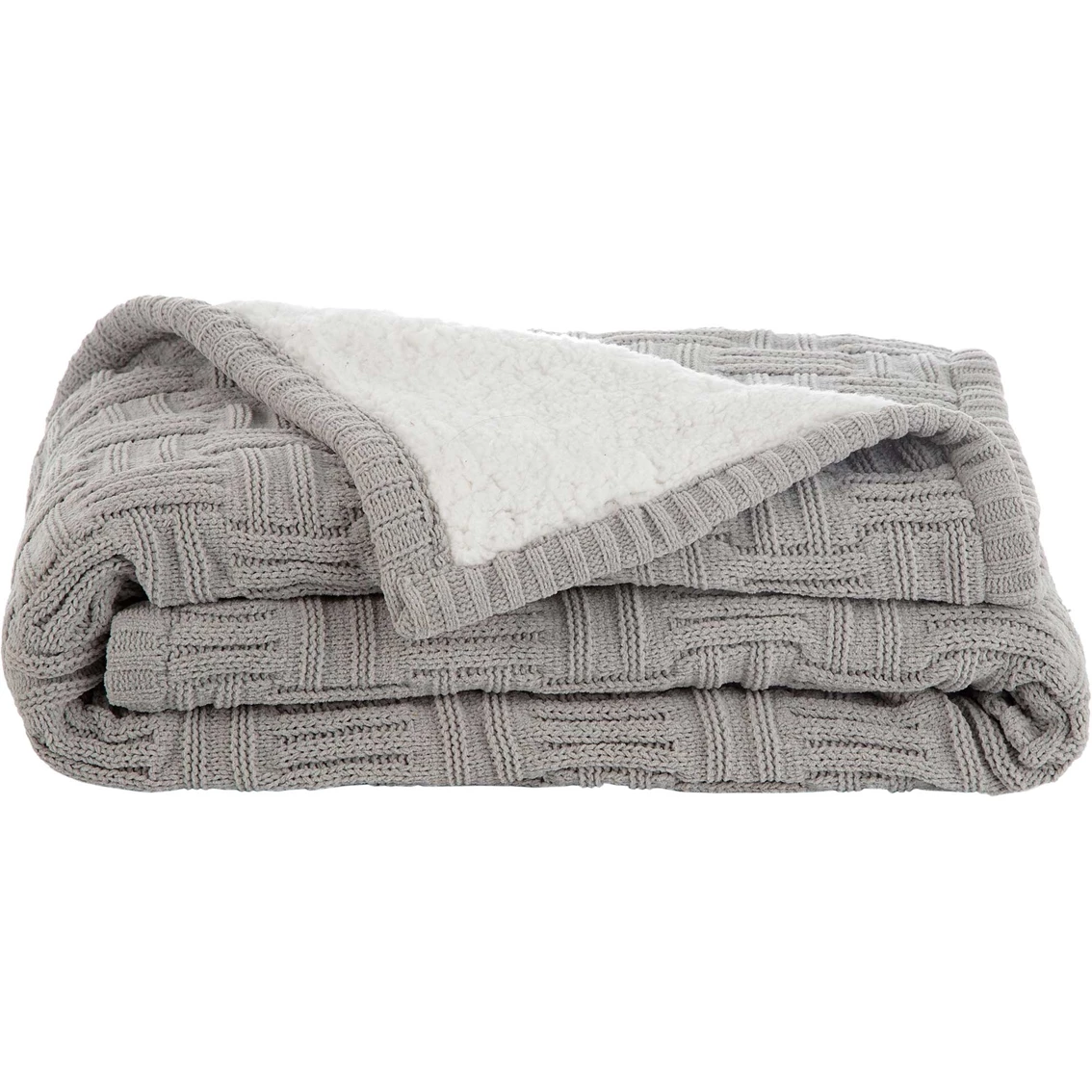Outlet ❤️ Izod Solid Gray Basket Weave With Sherpa Reverse Throw ???? 3 Outlet ❤️ Izod Solid Gray Basket Weave With Sherpa Reverse Throw ????