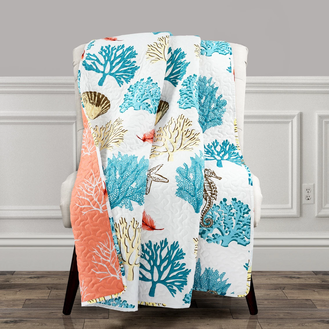 Top 10 ???? Lush Decor Coastal Reef Feather Throw Blue/Coral Single 50 X 60 ???? 4 Top 10 ???? Lush Decor Coastal Reef Feather Throw Blue/Coral Single 50 X 60 ???? - Image 2
