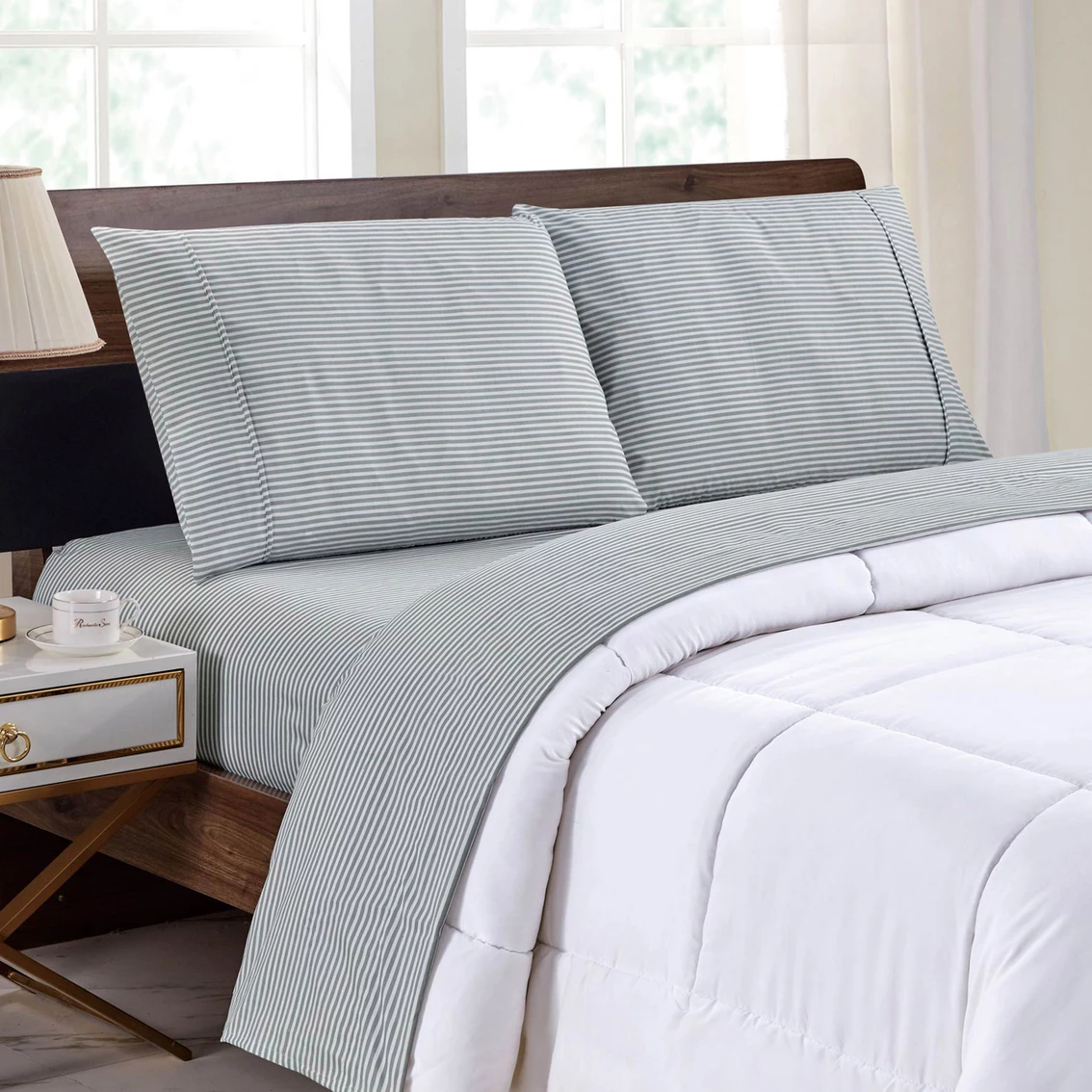 Best Pirce ???? Bibb Home Printed Microfiber Sheet Set 4 Pc. ???? 4 Best Pirce ???? Bibb Home Printed Microfiber Sheet Set 4 Pc. ???? - Image 2